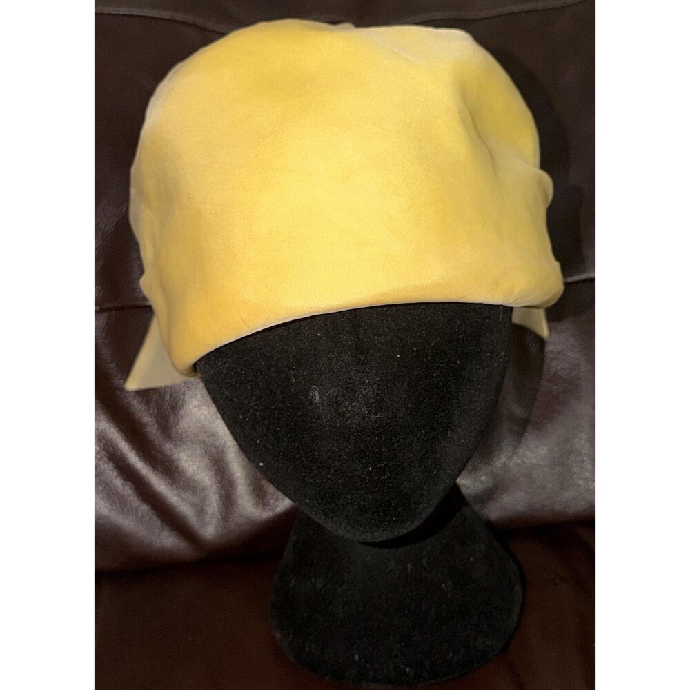 Vintage 1960s Yellow Turban Hat Pleated Mod Bow Back Union Made USA Retro Women